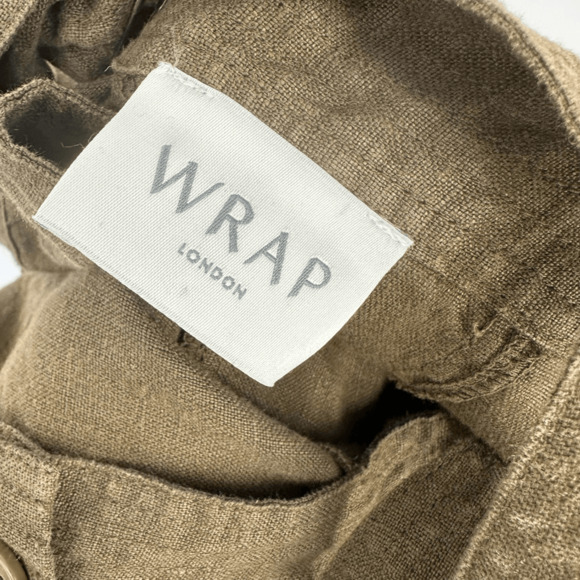 WRAP London Linen Jumpsuit Overall Wide Leg Crop Size 4 Rustic Green Lagenlook - Picture 4 of 12